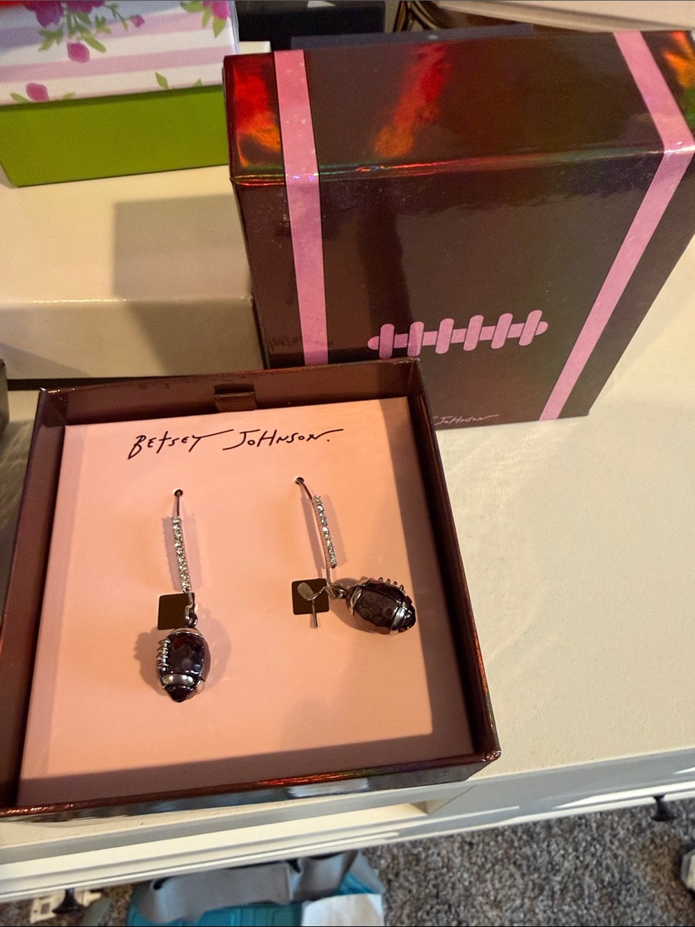 Betsey Johnson Football Crystal Drop Earrings